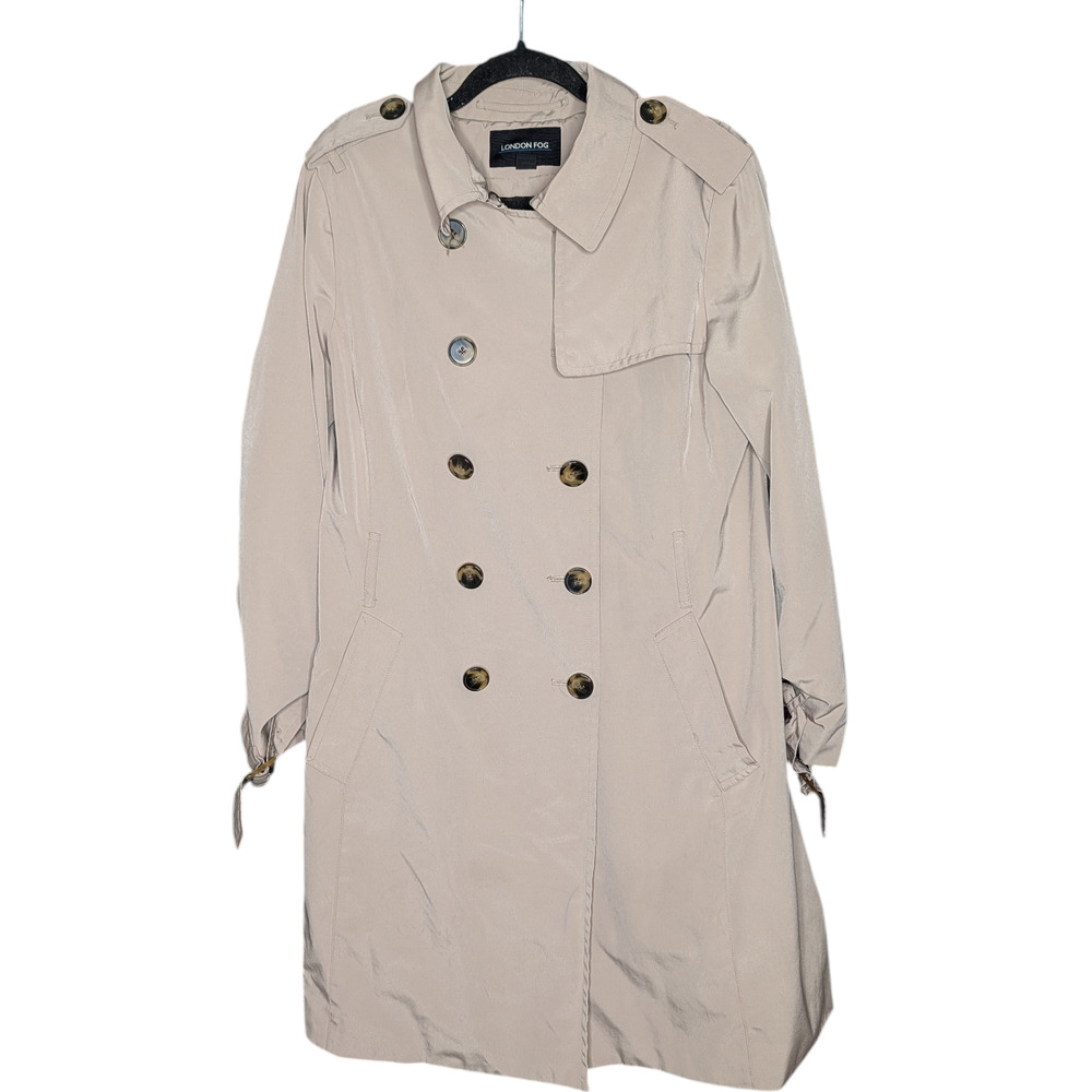 London Fog Double Breasted Womens Trench Coat Size Large Checkered Flannel Lined